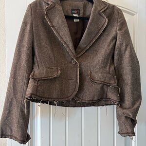Studio Y Brown Frayed Hem Blazer